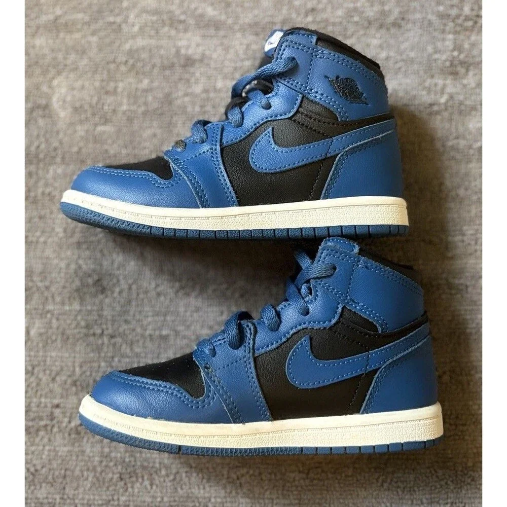 Nike Air Jordan 1 Retro High OG TD Dark Marina Blue Black Kids Size 9C AQ2665-40